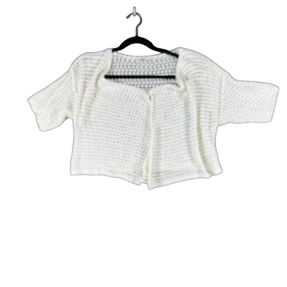 Old Navy Womens M Cream Crochet‎ Knit Short Sleeve Cardigan Cottagecore